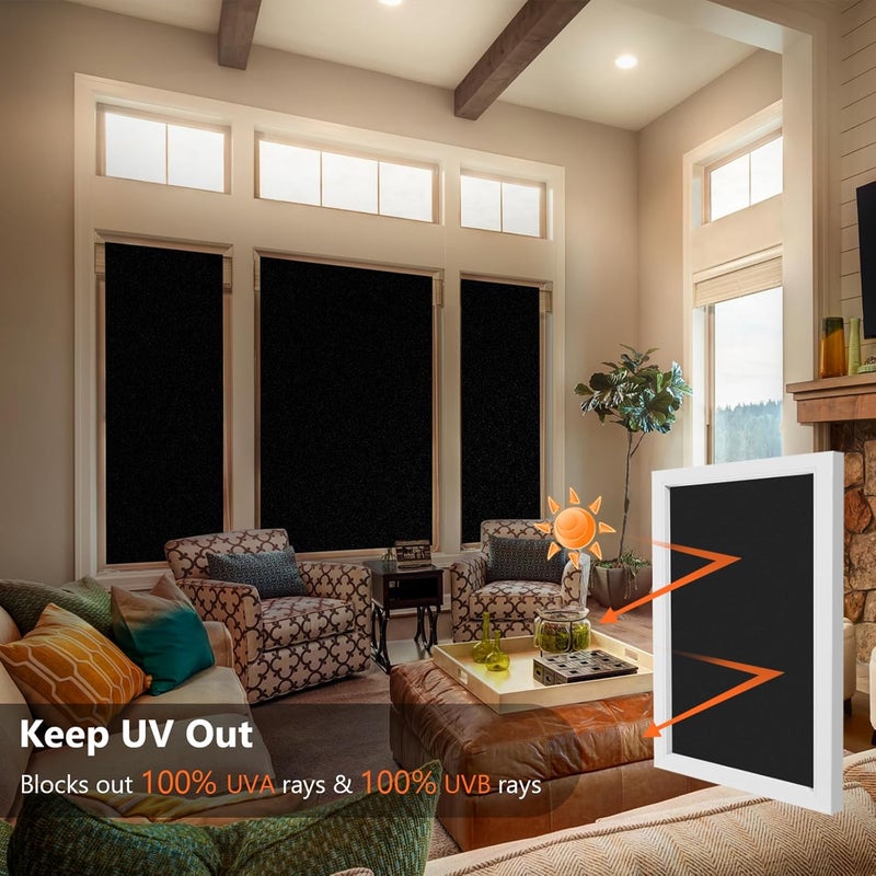Kromapolis Blackout Window Privacy Film Total Light Blocking Room Darkening Window Covering, Removable Static Cling Frosted Glass Tint, Non-Adhesive, Black 11.8'' x 78.7'' - Image 3